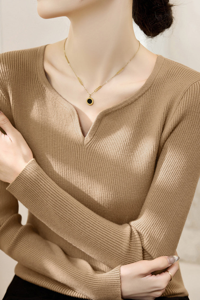Casual Versatile V-Neck Pullover Long-Sleeve Knitted Top - liwisi