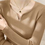 Casual Versatile V-Neck Pullover Long-Sleeve Knitted Top - liwisi