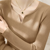 Casual Versatile V-Neck Pullover Long-Sleeve Knitted Top - liwisi