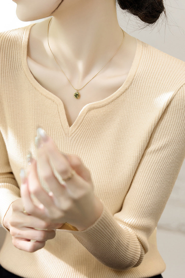 Casual Versatile V-Neck Pullover Long-Sleeve Knitted Top - liwisi