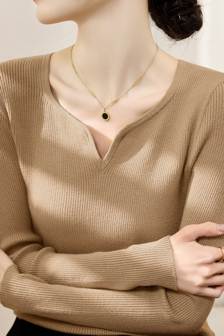 Casual Versatile V-Neck Pullover Long-Sleeve Knitted Top - liwisi