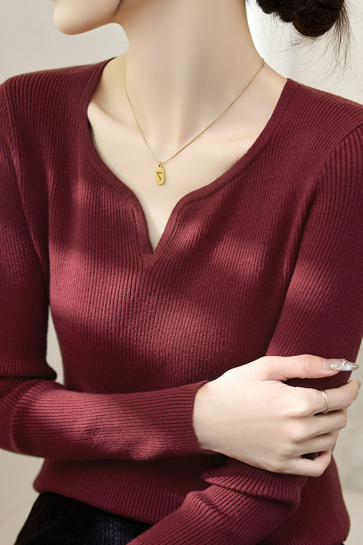 Casual Versatile V-Neck Pullover Long-Sleeve Knitted Top - liwisi