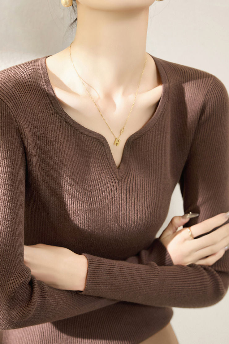 Casual Versatile V-Neck Pullover Long-Sleeve Knitted Top - liwisi