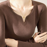 Casual Versatile V-Neck Pullover Long-Sleeve Knitted Top - liwisi