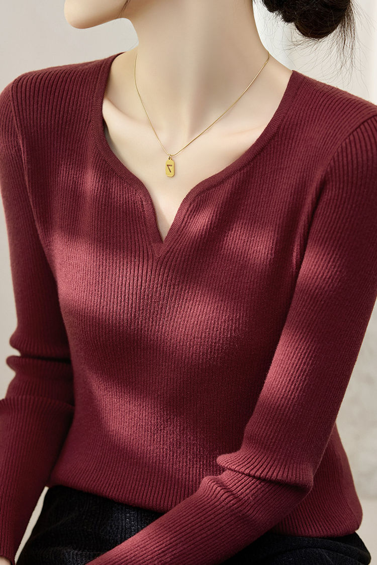 Casual Versatile V-Neck Pullover Long-Sleeve Knitted Top - liwisi