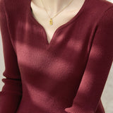 Casual Versatile V-Neck Pullover Long-Sleeve Knitted Top - liwisi
