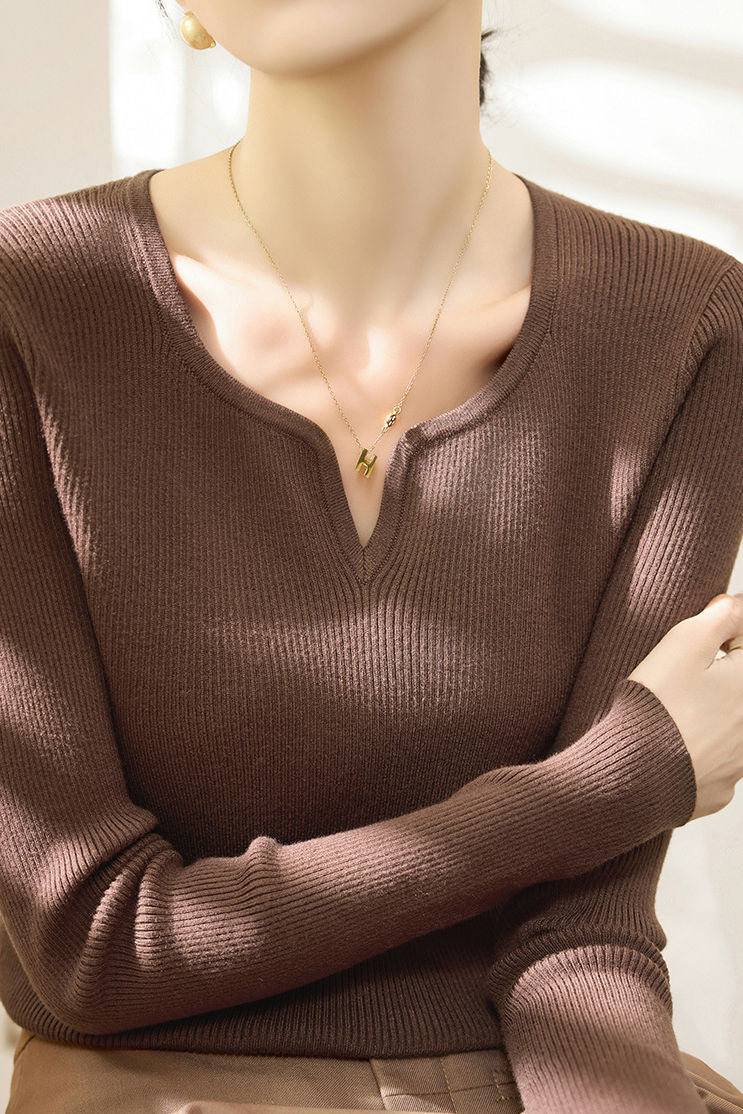 Casual Versatile V-Neck Pullover Long-Sleeve Knitted Top - liwisi