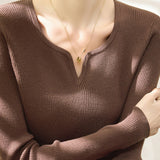 Casual Versatile V-Neck Pullover Long-Sleeve Knitted Top - liwisi