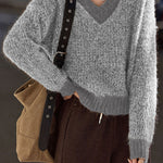 Casual Temperament V-Neck Color-Block Sweater - liwisi