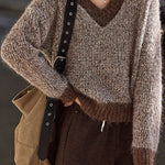 Casual Temperament V-Neck Color-Block Sweater - liwisi