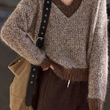 Casual Temperament V-Neck Color-Block Sweater - liwisi