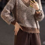 Casual Temperament V-Neck Color-Block Sweater - liwisi