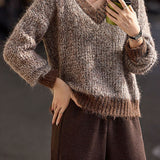 Casual Temperament V-Neck Color-Block Sweater - liwisi