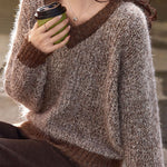 Casual Temperament V-Neck Color-Block Sweater - liwisi