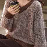 Casual Temperament V-Neck Color-Block Sweater - liwisi