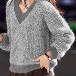 Casual Temperament V-Neck Color-Block Sweater - liwisi