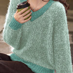 Casual Temperament V-Neck Color-Block Sweater - liwisi