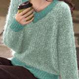 Casual Temperament V-Neck Color-Block Sweater - liwisi