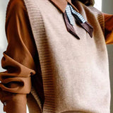 Casual Versatile Pearl Button Pullover Sleeveless Knitted Vest