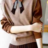 Casual Versatile Pearl Button Pullover Sleeveless Knitted Vest