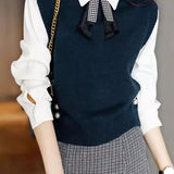 Casual Versatile Pearl Button Pullover Sleeveless Knitted Vest