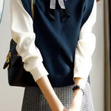 Casual Versatile Pearl Button Pullover Sleeveless Knitted Vest