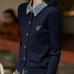 Casual Color-Block Plaid Lapel Cable-Knit Cardigan - liwisi