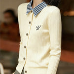 Casual Color-Block Plaid Lapel Cable-Knit Cardigan - liwisi