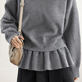 Casual Crew Neck Ruffled Removable Pullover Long-Sleeve Knitted Top