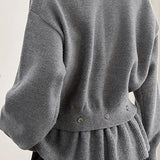 Casual Crew Neck Ruffled Removable Pullover Long-Sleeve Knitted Top