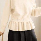 Casual Crew Neck Ruffled Removable Pullover Long-Sleeve Knitted Top