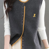 Casual Color-Block Crew Neck Knitted Vest