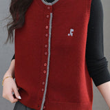 Casual Color-Block Crew Neck Knitted Vest