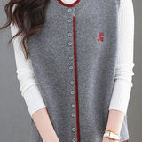 Casual Color-Block Crew Neck Knitted Vest