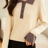 Casual Minimalist Color-Block Lapel Pullover Knitted Top