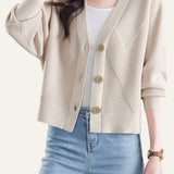 Casual Versatile Solid-Color V-Neck Batwing Sleeve Cardigan