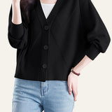 Casual Versatile Solid-Color V-Neck Batwing Sleeve Cardigan