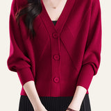 Casual Versatile Solid-Color V-Neck Batwing Sleeve Cardigan