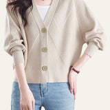 Casual Versatile Solid-Color V-Neck Batwing Sleeve Cardigan