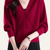 Casual Versatile Solid-Color V-Neck Batwing Sleeve Cardigan