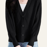 Casual Versatile Solid-Color V-Neck Batwing Sleeve Cardigan
