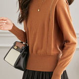 Casual Temperament Half-High Neck High-Waist Paneled Knitted Top