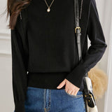 Casual Temperament Half-High Neck High-Waist Paneled Knitted Top