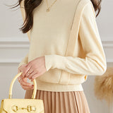 Casual Temperament Half-High Neck High-Waist Paneled Knitted Top