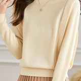 Casual Temperament Half-High Neck High-Waist Paneled Knitted Top