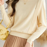 Casual Temperament Half-High Neck High-Waist Paneled Knitted Top
