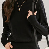 Casual Temperament Half-High Neck High-Waist Paneled Knitted Top