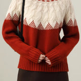 Casual Versatile Festival Color-Block Chunky Cable-Knit Sweater