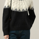 Casual Versatile Festival Color-Block Chunky Cable-Knit Sweater
