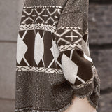 Casual Color-Block Argyle Fringed Knitted Coat